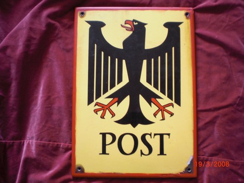 Emaille schild post gelb roter - gelb,